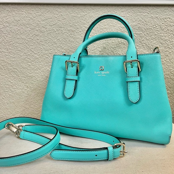 kate spade Handbags - Kate Spade Aqua blue leather bag crossbody strap purse gold hardware